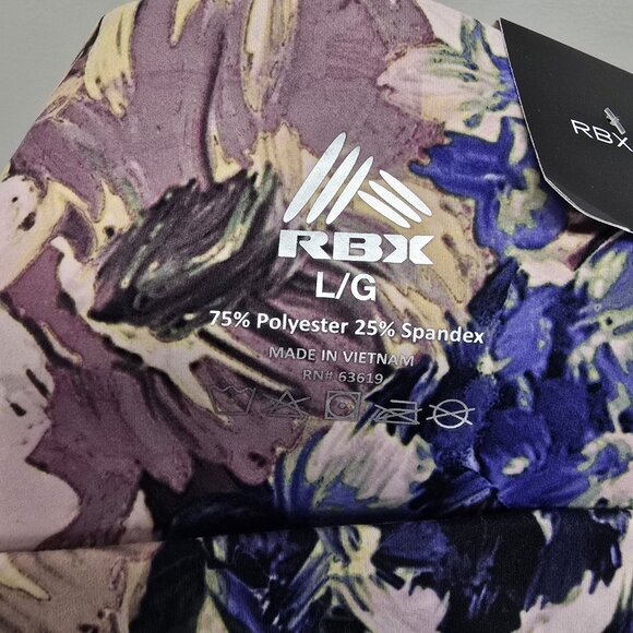 NEW RBX High Waisted Ankle Length Leggings Size Large Purple Floral Stretch NWT - Picture 9 of 13